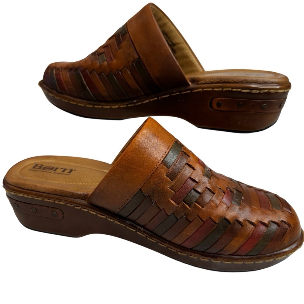 Born Womens Yucatan Multi Color Woven Slip On Clogs Mules Leather Upper Size 9 - Picture 2 of 16